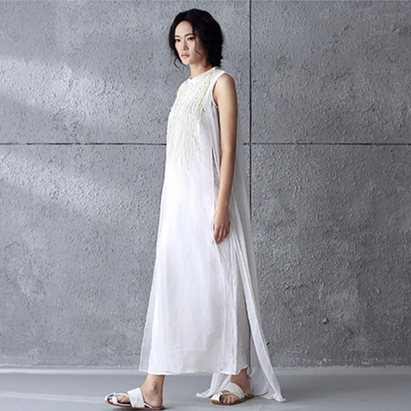 Женское платье летнее без рукавов с принтом длинное хлопковое большого размера