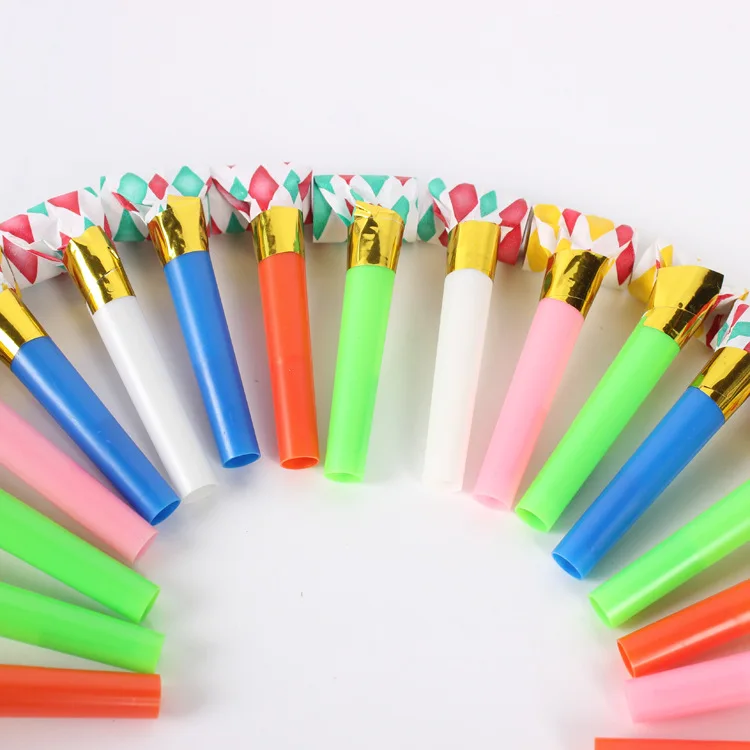 50pcs Birthday Party Entertaining Tool Cheering Prop Small Blowing Dragon Whistle Plastic Trumpet Golden Paper | Дом и сад