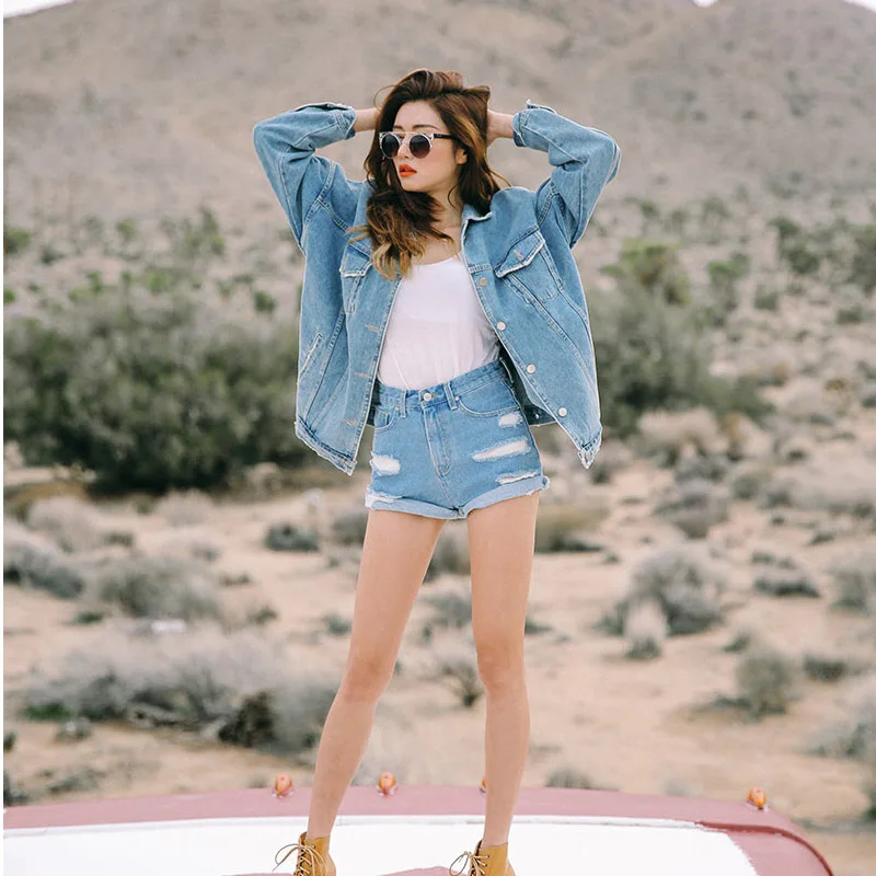 2019 Womens Denim Jackets And Coats Streetwear Style Autumn Winter Loose Plus Size Lady Top Oversized Jacket | Женская одежда