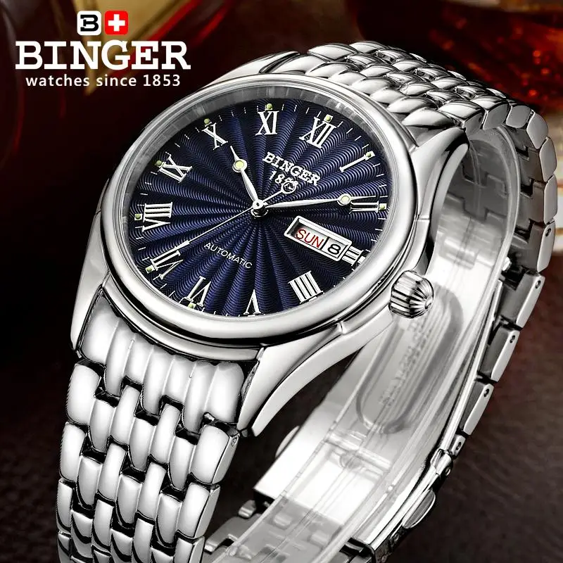 

Switzerland watches men luxury brand Wristwatches BINGER luminous Automatic self-wind full stainless steel Waterproof B106-3