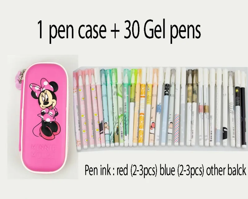 pink and 30 gel pen Disney micke Пенал 3D школа большой размер, для карандашей коробка kawaii милый мальчик девочка пенал и стираемая ручка/гелевая ручка - Цвет: pink and 30 gel pen