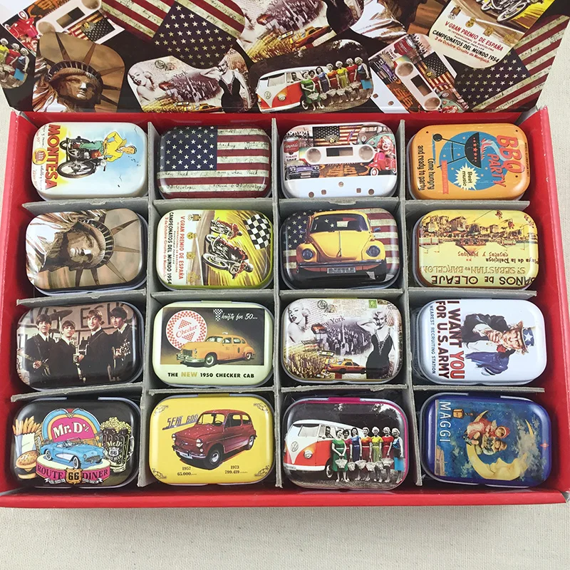 16 шт./лот винтажная Мини жестяная коробка в американском стиле для хранения