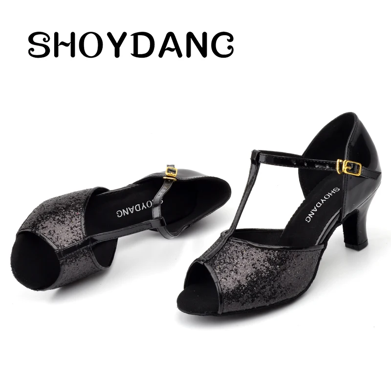

SHOYDANC Dancing Shoes Women's Professional Salsa Ballroom Tango Dance Shoes Black Sequins Latin Dance Shoes Heel 6-10cm