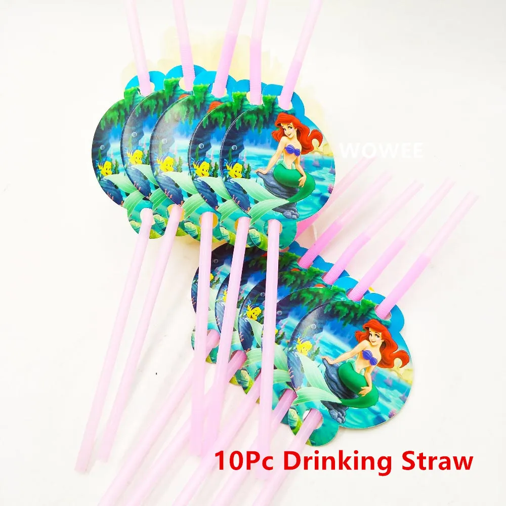 Straw 10pcs Вечерние украшения в виде русалки, скатерть, подстаканник, соломенная салфетка, Подарочный пакет, свечи, конфета попкорн, коробка для детей на день рождения - Цвет: Straw 10pcs