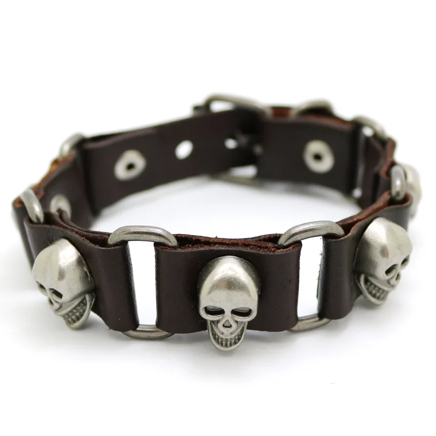 

2016 New Men And Women Fashion Accessories Punk Skull Bracelets And Bracelets Retro Casual Leather Bracelets For Men And Women