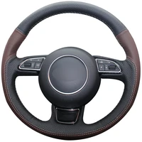 black natural leather coffee natural leather car steering wheel cover for audi a1 a3 a5 a7