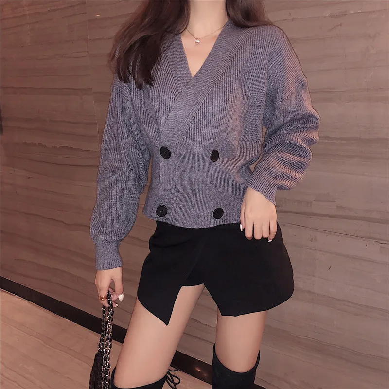 Elegant Sashes Slim Waist Sweater Cardigan Women V-neck Double Breasted Knitted Open Stitch Casual Jumper Autumn 2018 |