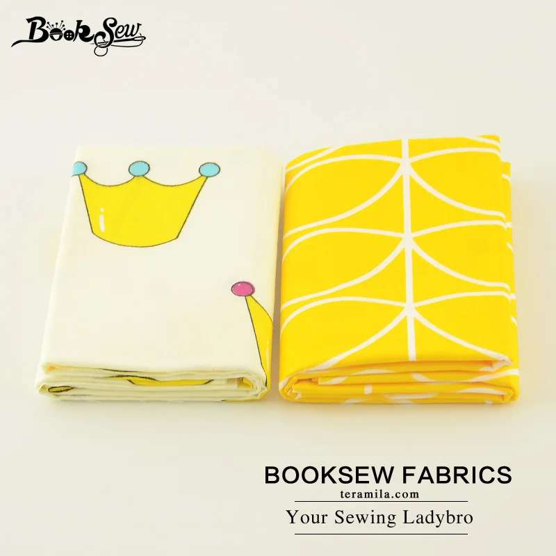 Booksew Cotton Twill Fabric 2pcs/lot 50x100CM Tissue Yellow Crown And Geometric Design Sewing Cloth For Baby Cushion Patchwork|sewing cloth|cloth for