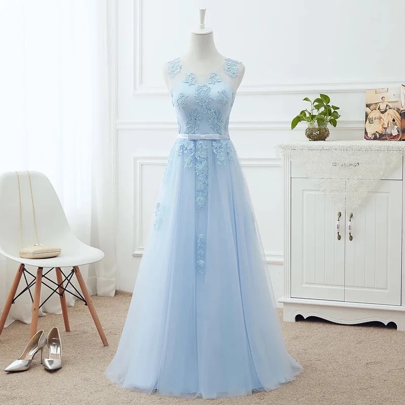 Light Blue Вечерние платья размера плюс, а-силуэт, тюль, кружево, цвет красного вина, розовый, серый, белый, синий, вечернее платье, халат, soiree longue femme DR03 - Цвет: Light Blue