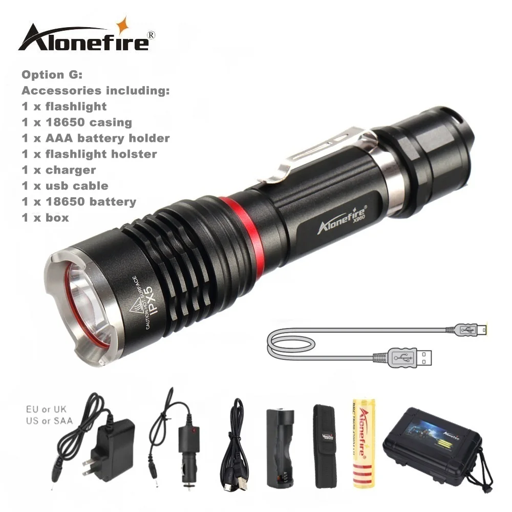Option G AloneFire X960 USB удобный мощный светодиодный фонарик Перезаряжаемые факел usb велосипедная фара карманный светодиодный Масштабируемые светодиодные лампы для охоты - Испускаемый цвет: Option G