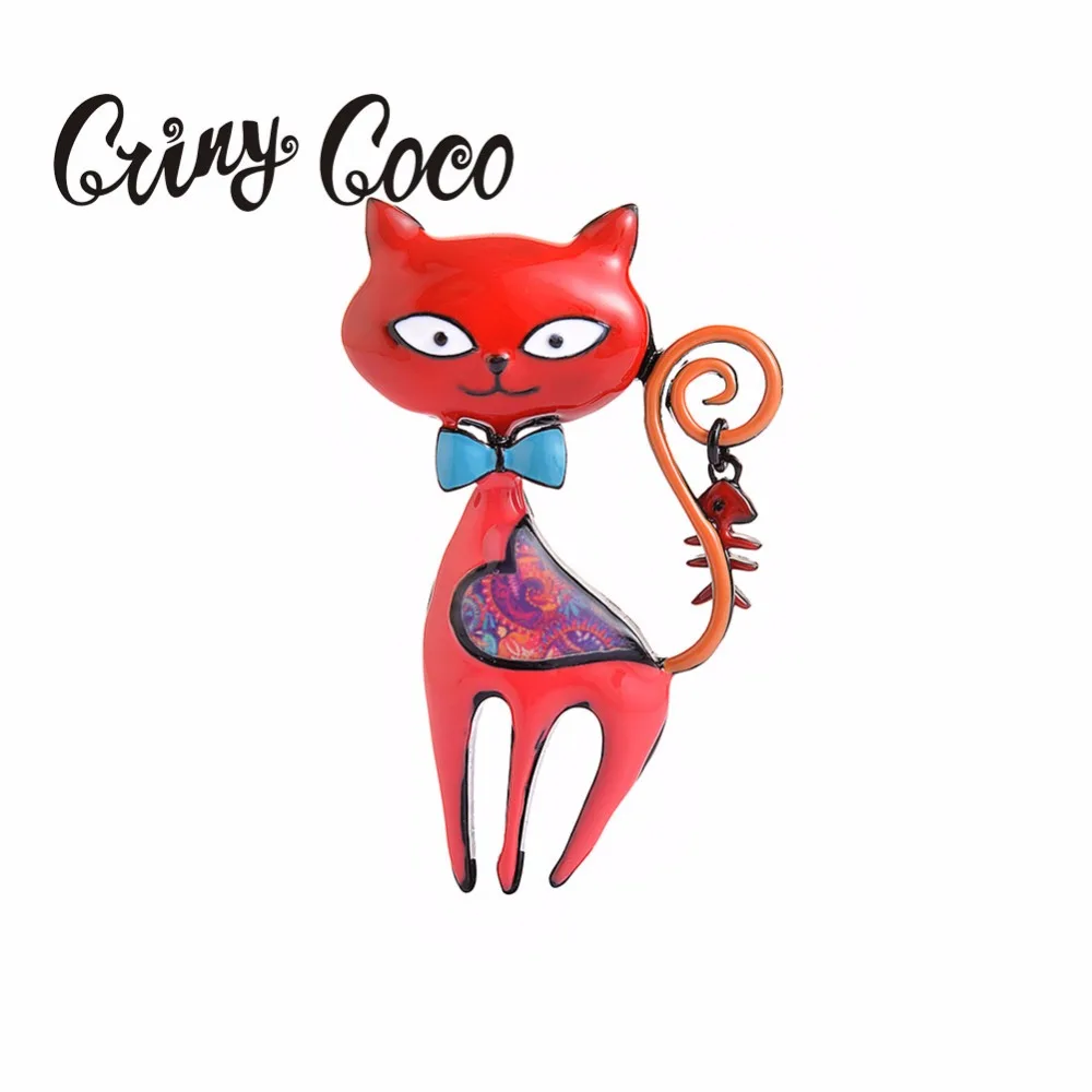 Женские Классические эмалированные заколки с красным котом модные украшения для