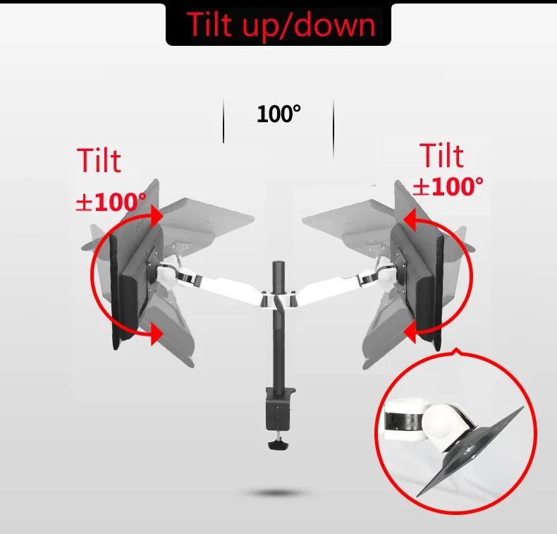 DLM-TS101D, белая сталь, поворот на 360 градусов, полное движение, 10-27 дюймов, двойная рукоятка, подставка для монитора, компьютерный стол, держатель, зажим для ПК