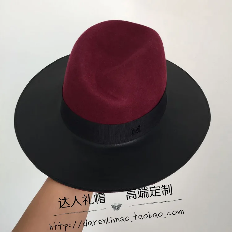 Sir Abnormity hat stitching wine red wool leather cap female | Аксессуары для одежды
