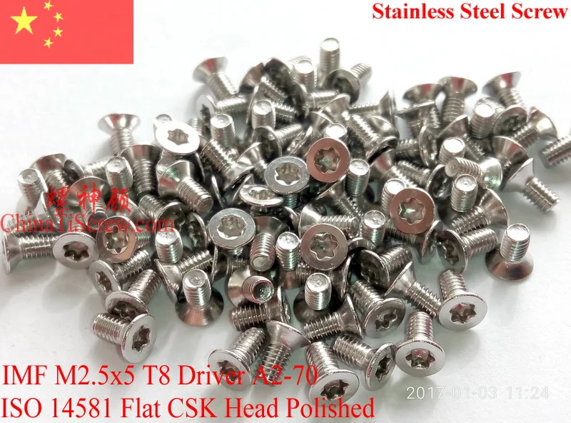 ISO 14581 винты из нержавеющей стали M2.5x5 Torx T8 плоская головка A2 70 полированная ROHS 100