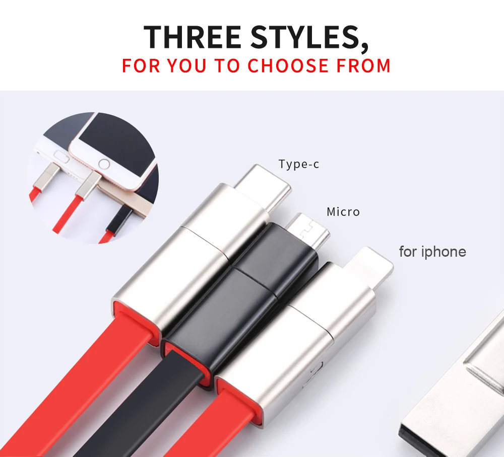 GARAS Reused USB Cable For iPhone/Micro USB/Type C Fast Charger Data Cable For iPhone/iPad/Xiaomi/Huawei Reusable USB Cable 1.5m
