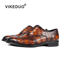 vikeduo 2020 handmade retro designer fashion luxury party wedding male oxford shoe genuine crocodile leather men dress shoes