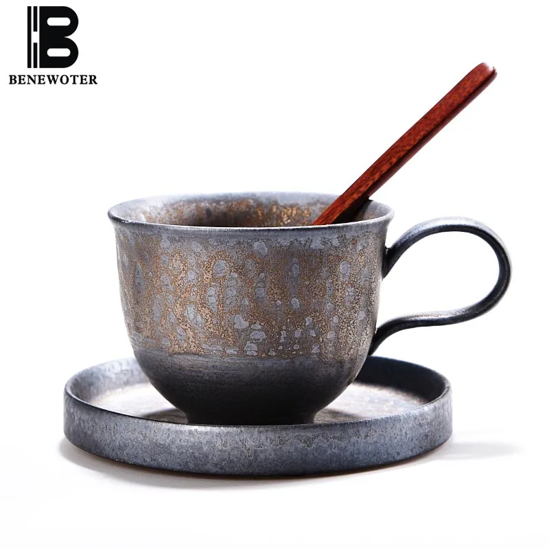 

260 мл Винтаж японский Стиль ржавчины глазури Керамика грубая кружка для Чай молока Кофе чашка с блюдцем ложка комплект воды посуда для напит...