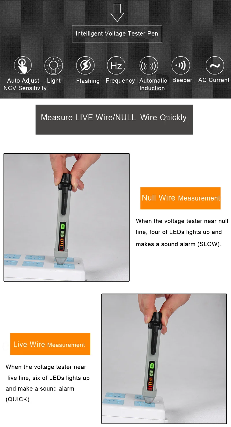 MUSTOOL MT812 Multifunctional AC 12-1000V Non Contact Voltage Tester Pen Live Line Null Live Detector With Light+ Sound Alarm