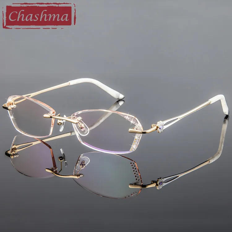 Бренд Chashma, женские линзы с алмазной отделкой, оправа для очков, очки по рецепту для Женщин, Модные Цветные линзы с камнями - Цвет оправы: Brown