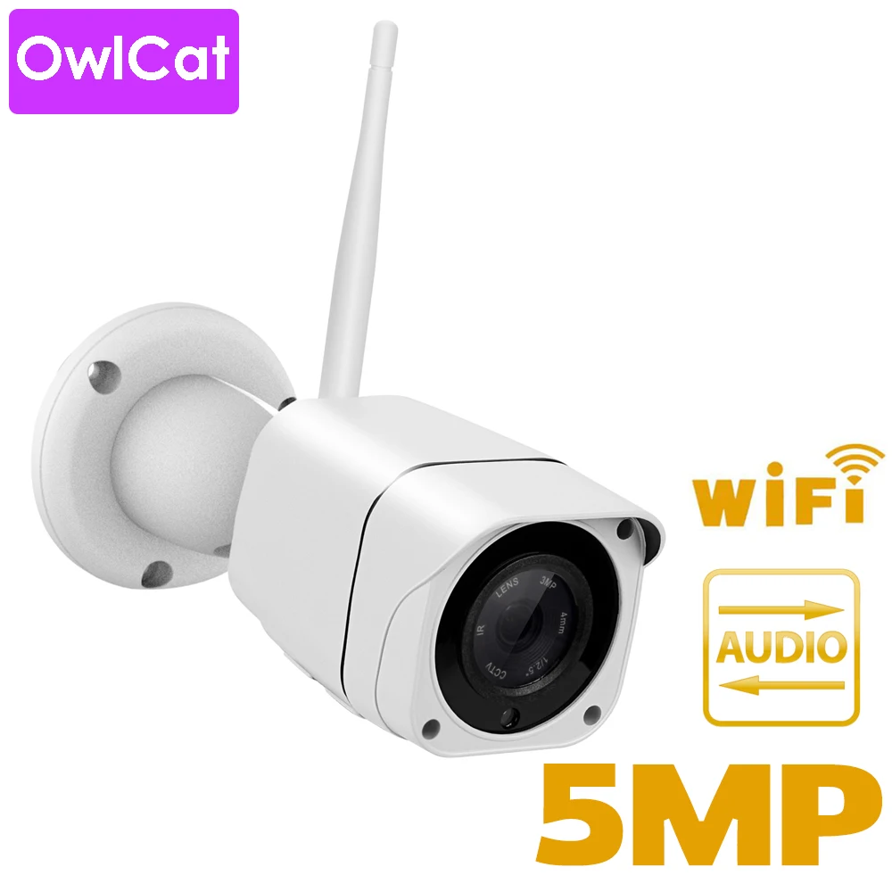 OwlCat CamHi мобильное приложение Удаленный просмотр IP камера пуля Wi-Fi 5MP снаружи IP66 с микрофоном громкоговоритель двухсторонняя аудио Talk карта памяти