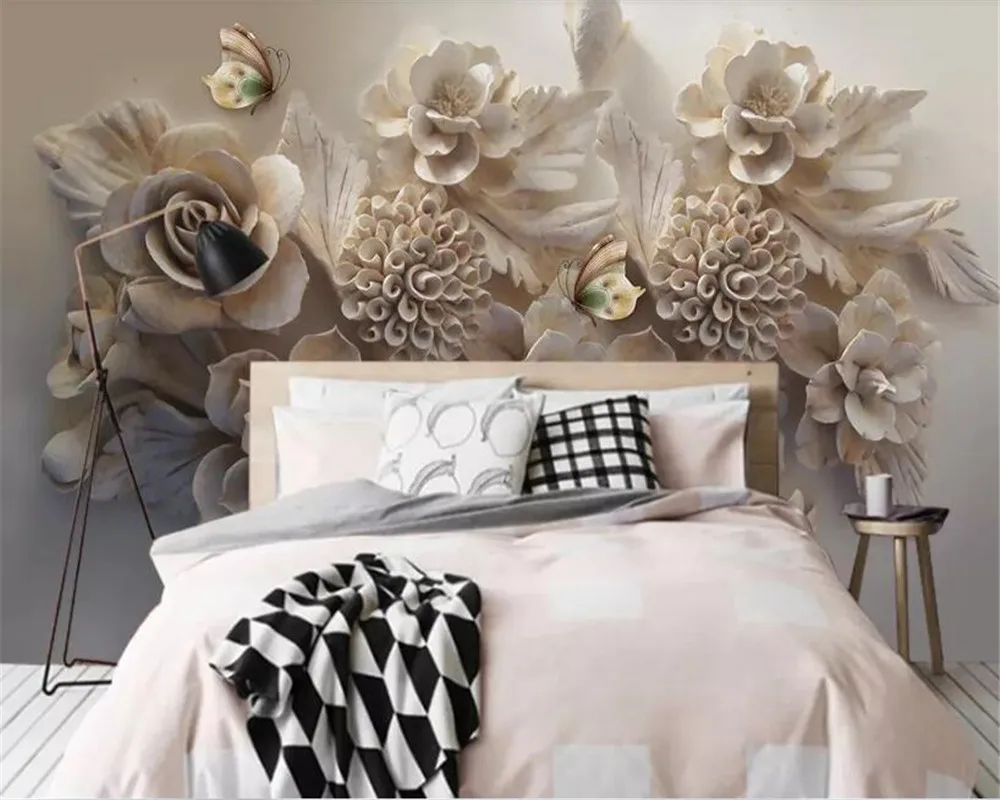 

beibehang 3d wall wallpaper custom beautiful papier peint mural 3d embossed floral butterfly TV background 3d wallpaper behang