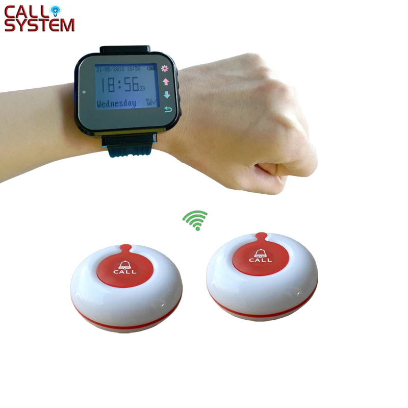 

Restaurant waiter paging Wireless calling system 1 watch pager + 2 call button