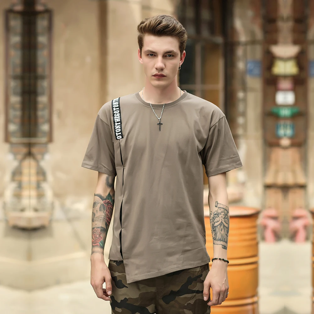 irregular short sleeve tops Teen round neck Cotton white t shirt men summer hip hop streetwear T-shirts hyz007 myweibo | Мужская одежда