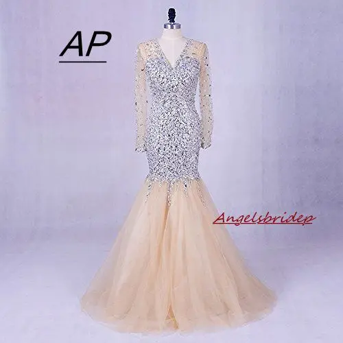 Роскошное Свадебное платье ANGELSBRIDEP с длинными рукавами и кристаллами 2021