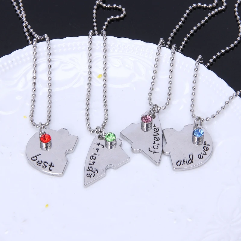 

Best Friend Forever and Ever Friendship Necklace Set 4 Pieces Heart Shape Puzzle