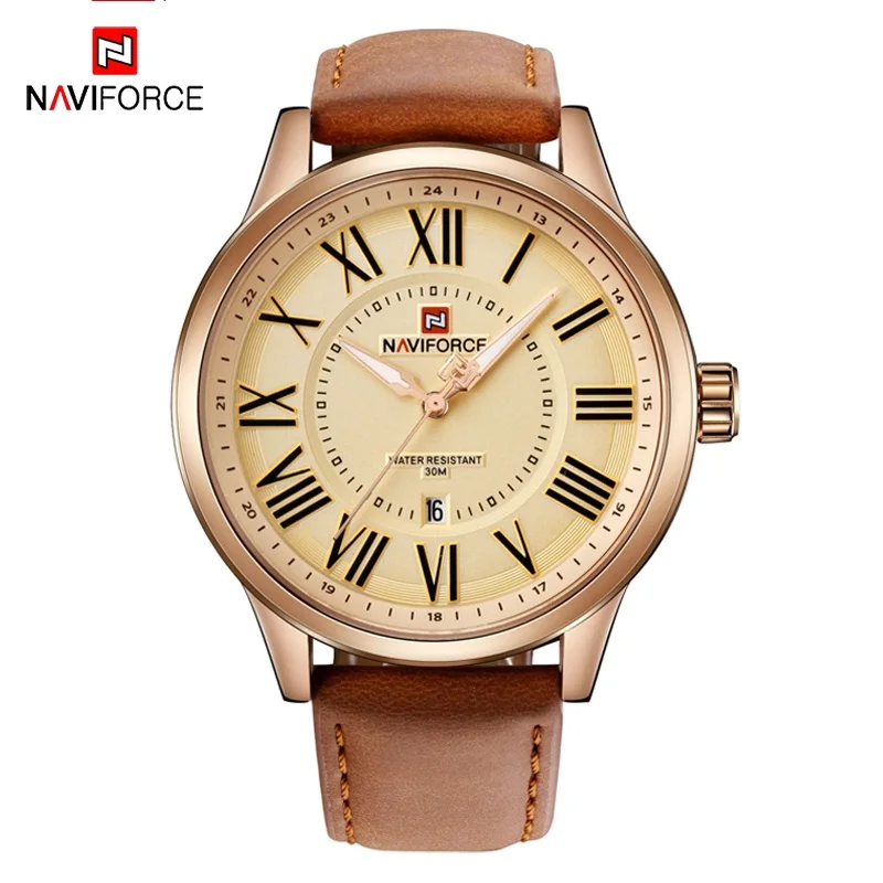 

NAVIFORCE Roman Numerals Dial Watches for Men Fashion Casual Leather Strap Sport Wrist Watch Male Waterproof Date Quartz Clock