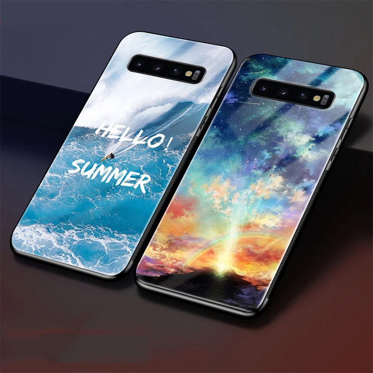Чехол для Samsung S10 Plus стеклянный силиконовый бампер жесткая задняя крышка из
