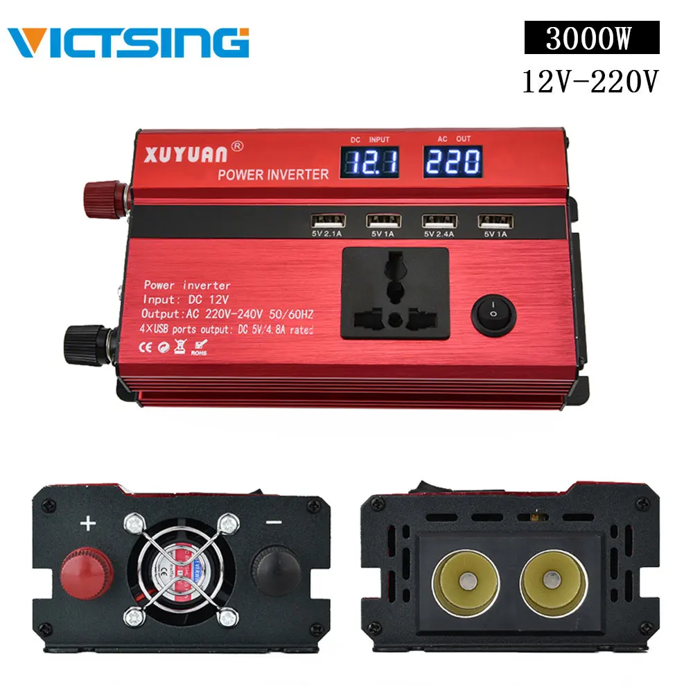 VicTsing автомобильный силовой инвертор 3000 Вт DC 12 В к AC 220 4 порта USB 1 розетка зарядное
