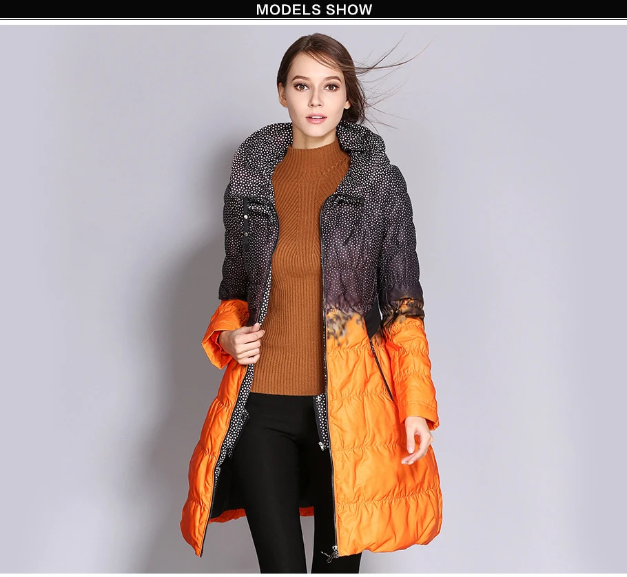 Chaqueta mujer, тонкий модный принт, контрастная юбка, Зимний пуховик для женщин,, модный принт, высокая горловина, хлопковая куртка, пальто, парка
