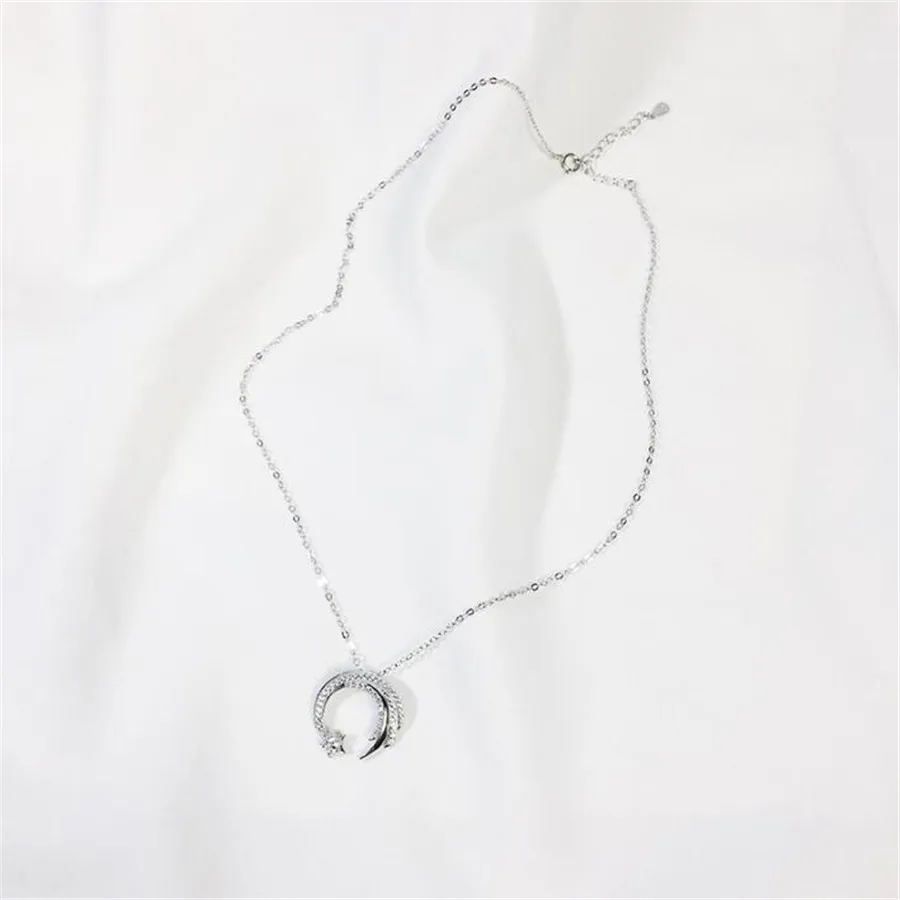YIKUF88 925 Sterling Silver Moon Necklace Meteor Love Star Pendant Fashion Wild for women | Украшения и аксессуары