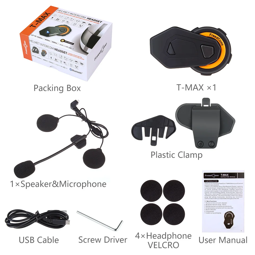 2018 The latest T-MAX motorcycle helmet bluetooth headset intercom 6 riders group BT Interphone FM Radio Bluetooth 4.1 | Автомобили и