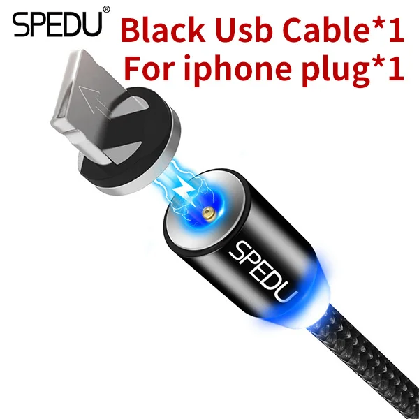 SPEDU Магнитный кабель плетеный мобильный светодиодный Тип C Магнит Micro USB Зарядное устройство зарядный кабель для Apple iPhone X 7 8, 6, 10 Xs Max XR samsung - Цвет: For iphone Black