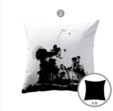 Chinese Zen Ink Painting Pillow Case retro black and white painting sofa cushion cover pillowcase | Дом и сад