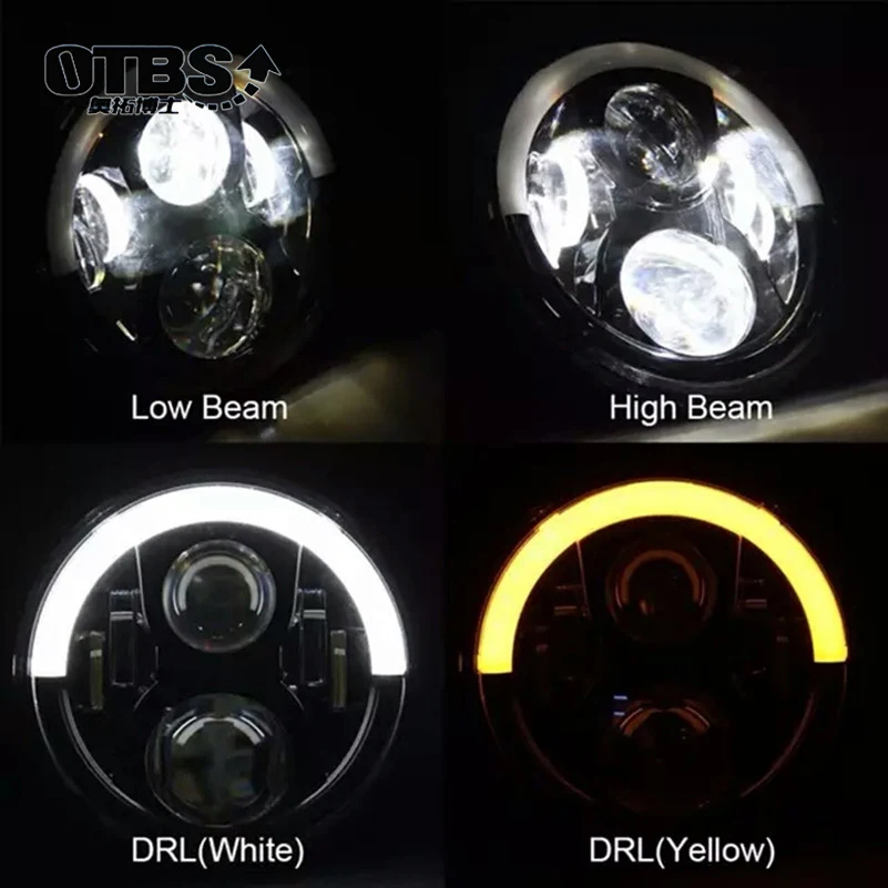 OTBS DOT E9 Mark 7 дюймов круглый светодиодный фонарь с белым/янтарным ореолом кольцо