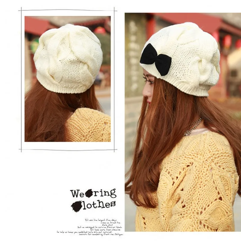 Мода Повседневная Тонкий Вязаный Шерстяной Мило Милая Девушка Skullies Шапочки