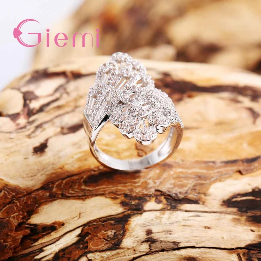 Charm AAA++ Zircon Fire CZ Rings For Women Soild 925 Sterling Silver Vintage Fashion Big Wide Bague Filled Birthstone Ring | Украшения и