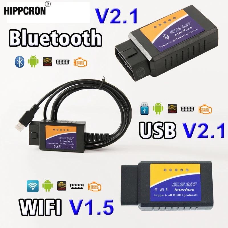 Бегемот USB Bluetooth WIFI ELM327 OBD2/OBDII ELM 327 V1.5/V2.1 для Android IOS автоматический диагностический