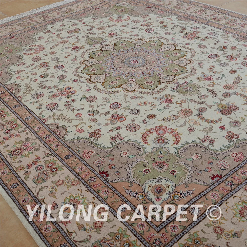 Yilong 8 'x 10' Античный персидский ковер бежевого и розового цветов Искусственный