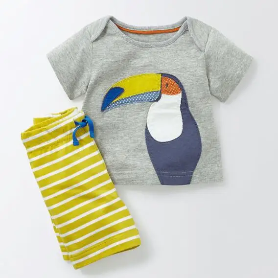 Little maven/Коллекция года, новая брендовая летняя одежда для маленьких мальчиков хлопковые комплекты для детей футболка с аппликацией в виде птицы+ штаны в полоску, 20207