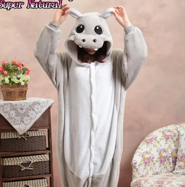 Grey Hippo HKSNG Новое поступление розовый синий серый Бегемот кигуруми Рождество животное ноги Хэллоуин Тоторо коала пижамы костюмы-комбинезоны кигуруми - Цвет: Grey Hippo