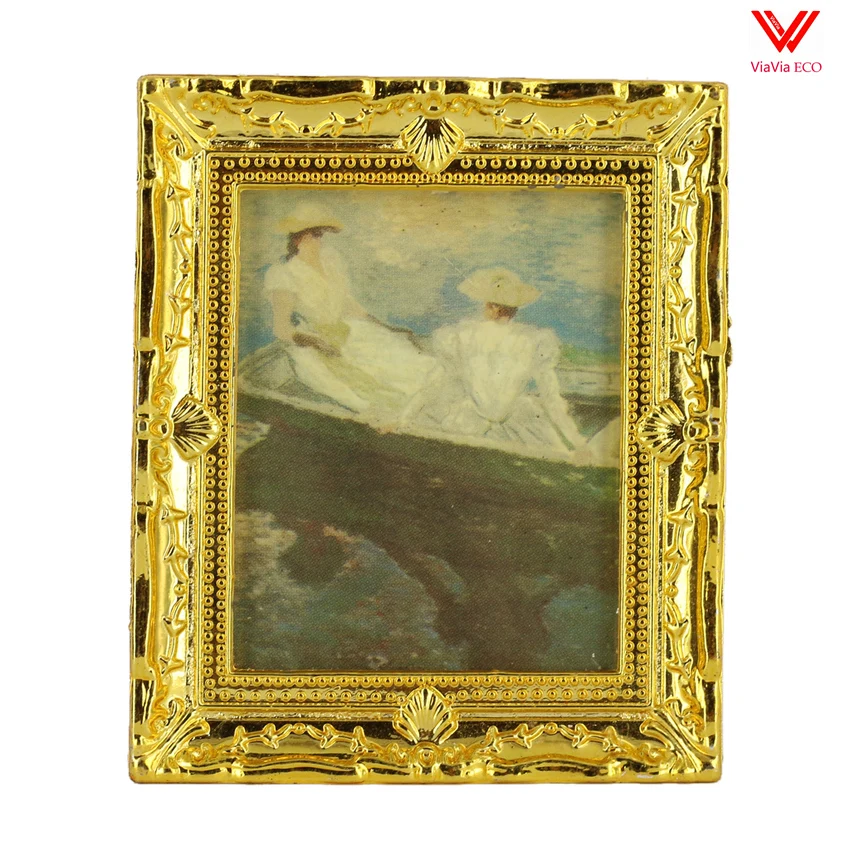 

oMoToys Resin Frame Boat On Lake Mural Wall Painting Miniature