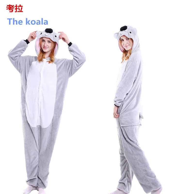 Kigurumi Koala Gray Pajama Adult Animal Onesies for Women Men Couple Winter Pajamas Kegurumi Sleepwear Flannel Pijamas pyjama