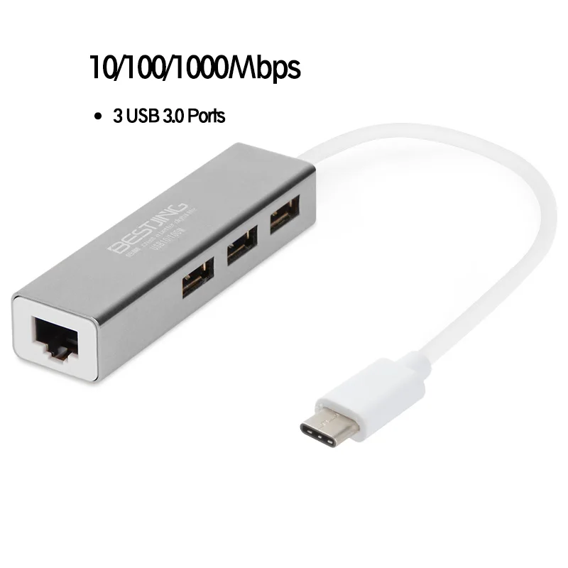 Bestjing USB C концентратора Тип до 3 Порты и разъёмы 0 Gigabit Ethernet Lan RJ45 сетевой адаптер для