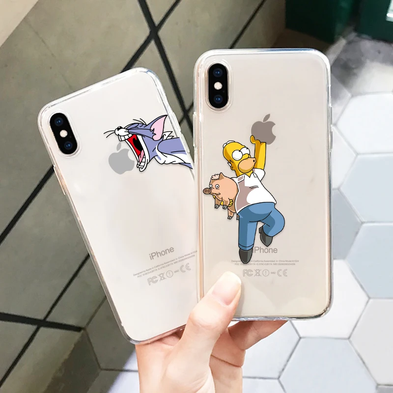 Модный мультяшный окрашенный ТПУ чехол для iPhone X XR XS Max 7 5 5S SE прозрачный тонкий