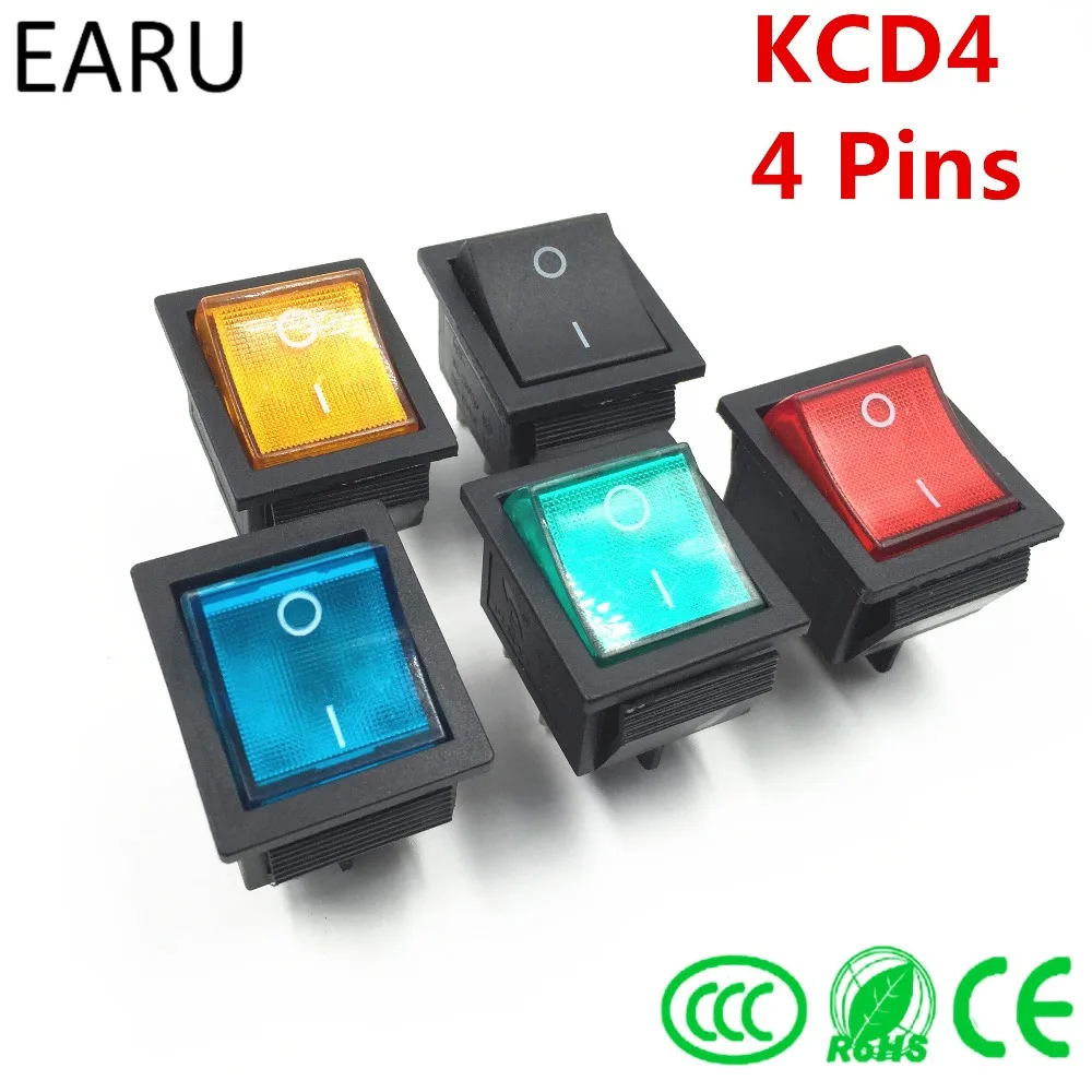 Выключатель питания KCD4 DPST 4 штифта светильник 16A 250VAC 20A 125VAC красный желтый зеленый