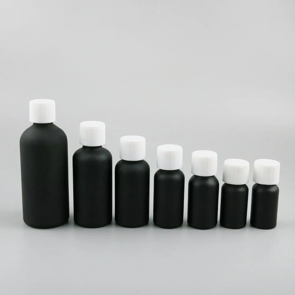 

100ml 50ml 30ml 20ml 15ml 10ml Matte Black Refillable Essential Oil Bottle With Childproof Cap 1oz Cosmetic Containers 200PCS